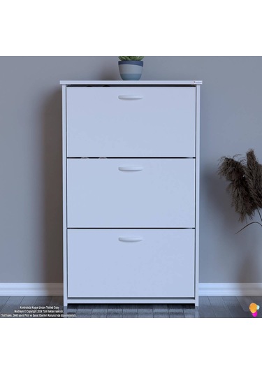 Modilayn West Antre 72x116x26 Cm Lik 3 Düşer Kapak 6 Göz Bölmeli Ayakkabılık Beyaz