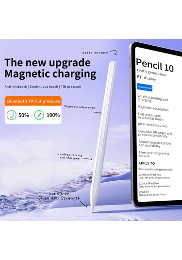 Springsun İpad 9. Ve 10. Nesil İçin 10 Saat Kullanim Süresi, Manyetik Şarj, 1.2mm Uçlu Dokunmatik Kalem 2018-2023 Uyumlu