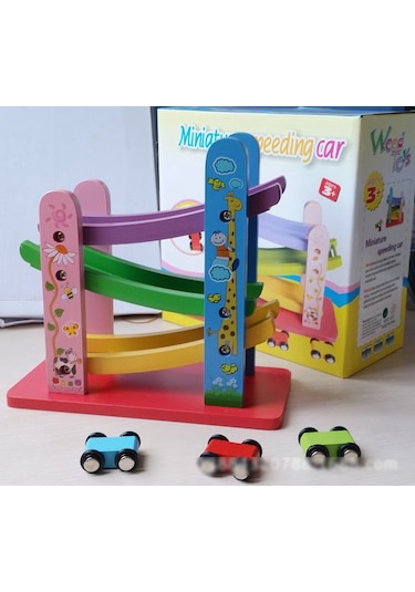 P56 Ahşap Araba Kaydırma Minyatür Arabalar Yarış Pisti Rampa