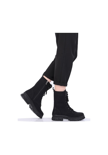 Mp 242-2212zn Siyah Kadın Kışlık Düz Postal Bot Ayakkabı 001