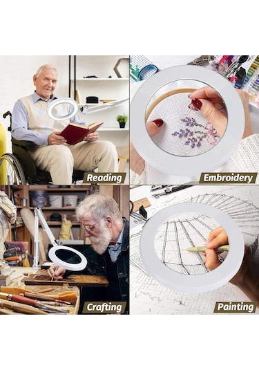 Işık Ve Stand İle Büyüteç, 5 İnç 10x Gerçek Cam Lens, 3 Renk Modu Led Masa Lambası