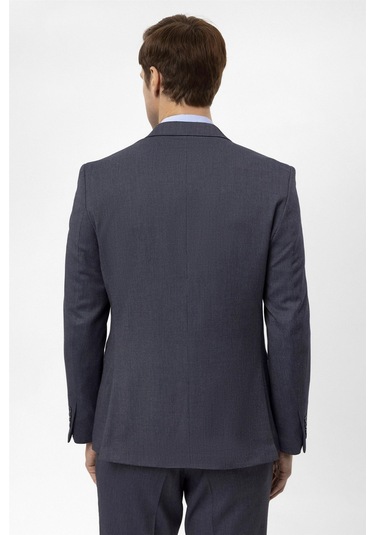 Lacivert Slim Fit Armürlü Sivri Yaka 6 Drop Klasik Takım Elbise-35496 Lacivert