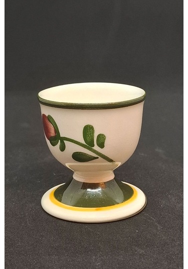 Mettlach El Boyaması Vintage Yumurtalık Çiçekli 1 Adet Bej - Kırmızı