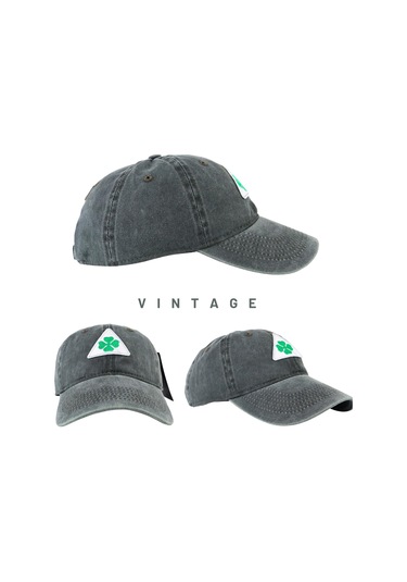 Perlotus Vintage Yıkamalı Pamuk Şapka Dört Yapraklı Yonca Nakışlı Yeşil Siyah