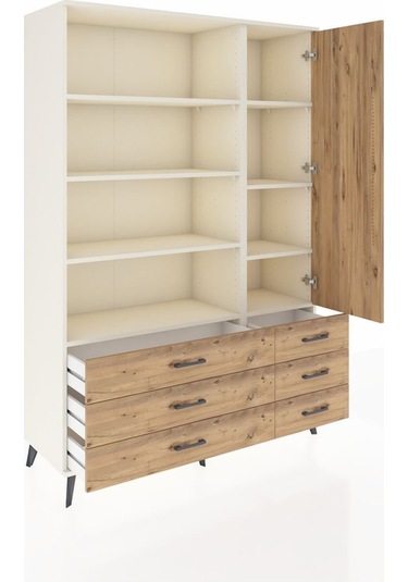 Hyperion Dolap 8 Raflı 6 Çekmeceli Tek Kapaklı 132x44x195 Aytaşı-çam/çam Atlas Çam/atlas Çam