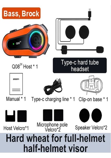 Q0082X Ipx6 Su Geçirmez Rgb 1 KM 2 Kişi İnterkom/Fm Radio Motosiklet Kask Kulaklık