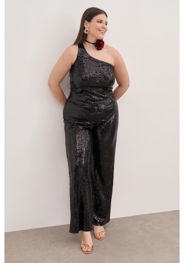 Tek Omuz Astarlı Payetli Top-3351 Siyah