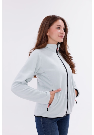 Monox Kadın Slim Fit Tam Fermuarlı Polar Ceket Yeşil