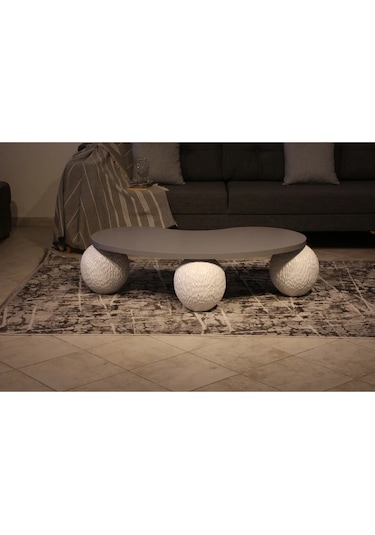 Modern Orta Sehpa & Top Sehpa Cam Sehpa & Küre Orta Sehpa - Dragon Beyaz - Fasulye - Gri Mdf Beyaz