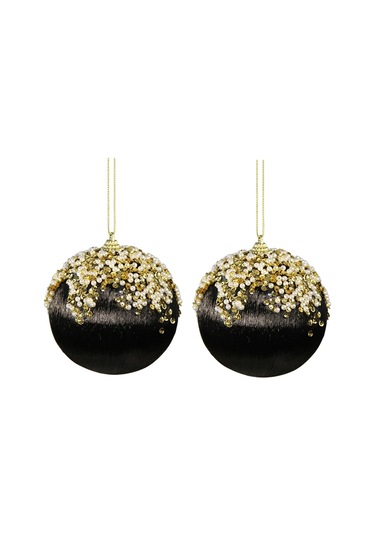 Yılbaşı Süsü Altın Pullu 2'li Top Siyah 10 Cm
