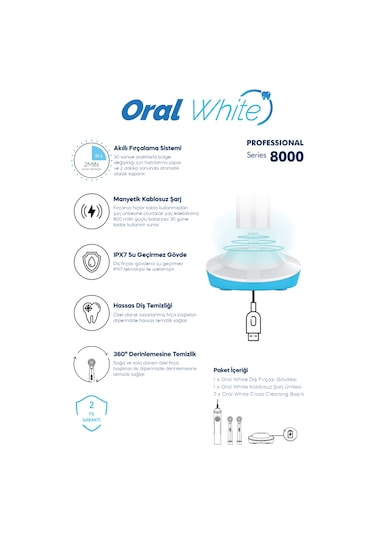 Oral White Professional Series 8000 Şarjlı Diş Fırçası Mavi