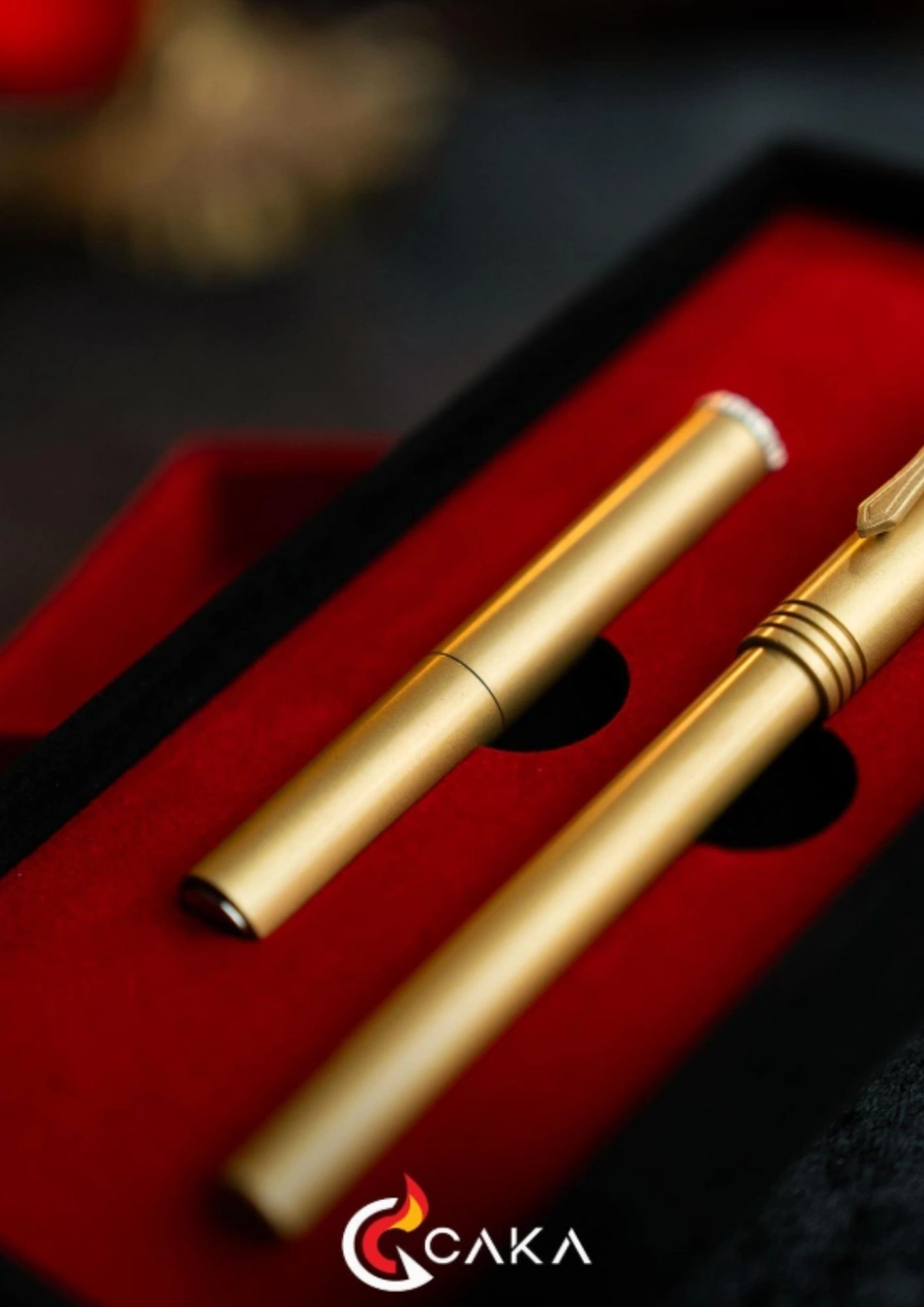 Caka Lighter Ateş & Mürekkep Serisi Gold Kalem & Çakmak Seti Gold