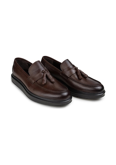 Deery Hakiki Deri Kahverengi Püsküllü Comfort Loafer Kahverengi