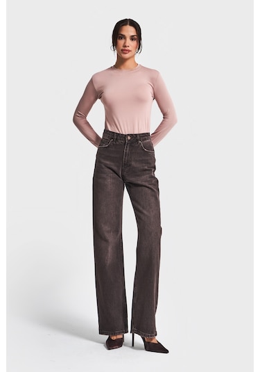 Itsbasic Kadın Taşlanmış Koyu Kot Rengi Doris 2w5-138 Straight Fit Yüksek Bel %100 Koton Denim Jean Taşlanmış K.kot