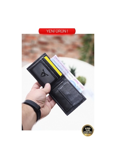 Gerçek Hakiki Deri Kaliteli 1.sınıf Bozuk Para Cepli Yatay Model Cüzdan Kartlık Portföy Siyah