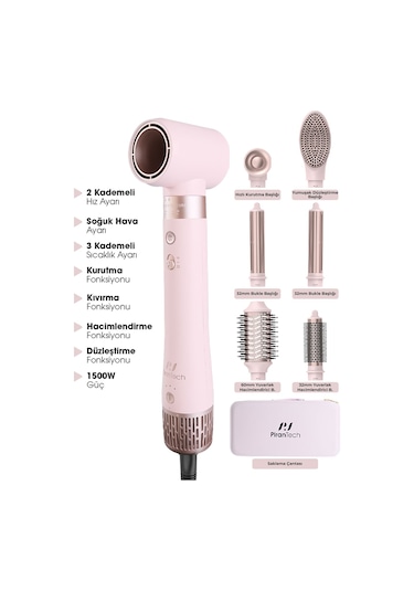 Pirantech Ks-611 Airwrap 6in1 Saç Şekillendirme Seti Pembe