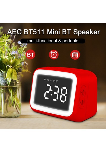Geeksen Aec Bt511 Kırmızı 3'ü 1 Arada Radyo, Alarm Saati Ve Bluetooth Hoparlör - Sıcaklık Göstergeli, Gece Lambalı, Tf Kart Desteği