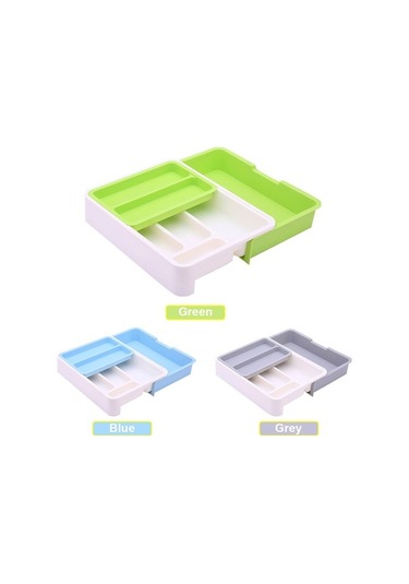 Bosphorusboutique02 7 Bölme Uzatılabilir Çekmece Giderleyici: Mutfak Çatal Bıçak Kaşık Saklama Kutusu Mavi Diğer