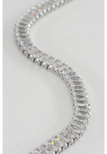 Kadın 316 L Çelik Vip Seri Antialerjik Baget Zirkon Taşlı Su Yolu Bileklik Ölçüleri 17cm + 3 Cm Uzatma 7 Mm Taş Boyutu-5211 Gümüş