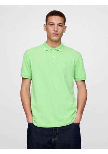 Logo Piqué Polo Yaka Erkek T-shirt Yeşil-7584 Yeşil