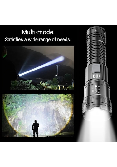 Süper Parlak Uzun Menzilli Led El Feneri Açık Su Geçirmez El Siyah