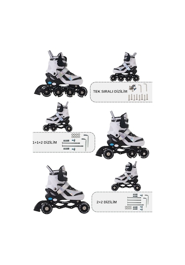 Melek Kanatlı Işıklı Çocuk Pateni Silikon Teker Ayarlanabilir Paten Taşıma Çantalı Siyah Siyah