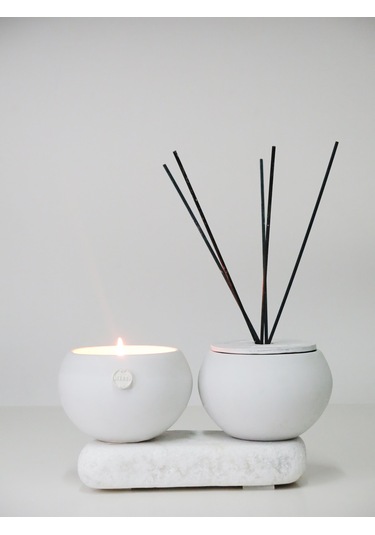 Missi Taştan Dark Amber Gri Oval Oda Kokusu + Mum