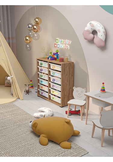 Berra 12 Sepet Stickerlı Çok Amaçlı Dolap Oyuncak Dolabı Çam Diğer