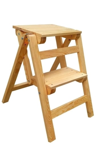 Ahşap Merdiven Tabure Katlanır 2 Basamaklı Natural