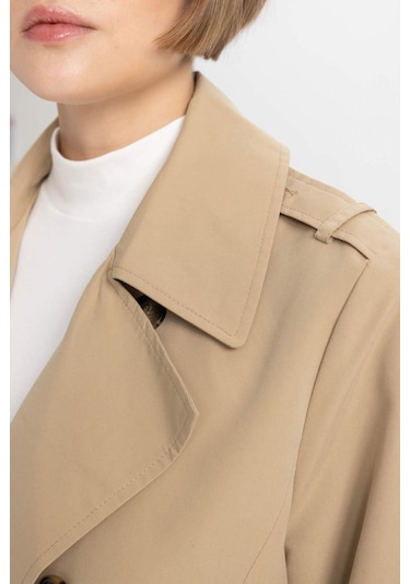 Defacto Su İtici Mevsimlik Trençkot Kruvaze Yaka Düğmeli Cepli Kemerli Apoletli A0593AX24SPBN425 Kahve