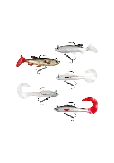 Valkyrie 5 Adet Yumuşak Silikon Sırtlı Çift İğneli Sahte Olta Yem Seti Wobbler T Tail Tatlı Ve Tuzlu Su Uyumlu