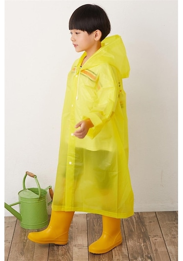 Bosile Unisex Çocuk Yağmurluk %100 Eva Çıtçıtlı Kapüşonlu Sarı
