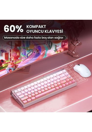 Aula Hero 68 He Manyetik Klavye Rapid Trigger Black King Switch 8000hz Rgb Neon Tkl Hot Swap Oyuncu Klavyesi Pembe