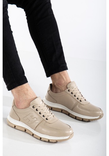 Hakiki Deri Erkek Günlük Ayakkabı Bej H Model Eva Taban-3763 Bej