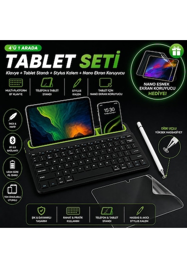 Gtx Jaculus 10.4 '' Uyumlu Set Standlı Bluetooth Klavye Stylus Kalem Ekran Koruyucu