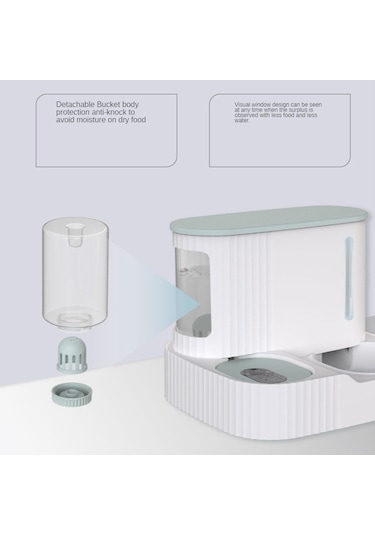 Happychildhood Evcil Hayvan Otomatik Mama Ve Su Kabı Seti - Mavi Gri