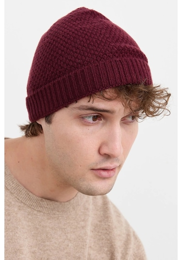 Desen Triko Unısex Yün Bere 22542 Bordo Bordo
