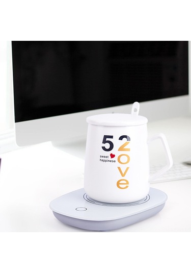 Kosona 55 C Akıllı Isıtıcı Bardak Altlığı - Yerel 220v Şarj, Kütle Sensörü, Tek Tuş Açma-kapama, Farklı Bardak Malzemeleri İçin Uygun, Beyaz Oval Tip