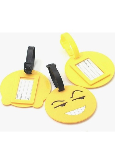 Fortunelane Bavul Etiketleri, Emoji Kimlik Etiketi Tutucu, Sırt Çantası İçin Pvc Etiket 4'lü Paket Sarı