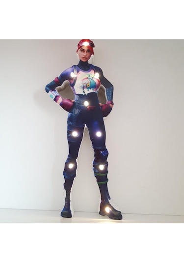 Led Fortnite Brite Bomber Karakteri Led Işıklı Pano Biblo Ahşap Masa Dekor Mavi