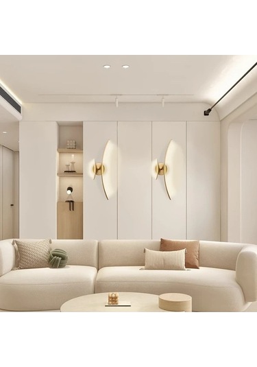 Fastbuy Dream011 Modern Minimalist Altın Led Duvar Lambası, Karartılabilir 3 Renk Sıcaklığı, Yarı Gömme Tasarım, Ev Dekoru İç Altın
