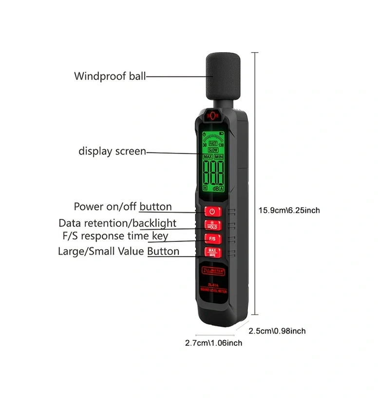 Willowhaven Zl81a Kompakt Dijital Ses Ölçer 30-130db Profesyonel Müzisyen Ses Seviyesi Ölçüm Cihazı