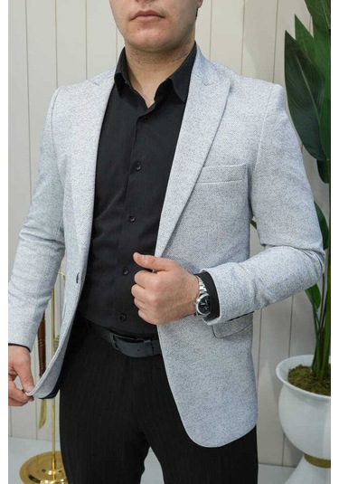 Bys Beystil Sivri Yaka Lacivert Kırçıllı Blazer Ceket Garcia - Slim Fit