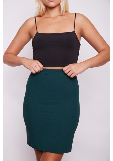 Yüksek Bel Diz Üstü Kumaş Kalem Etek-Zümrüt529755720