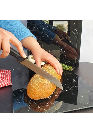 Decorita Cam Kesme Tahtası | Siyah Mermer Görünümlü | 3'lü Takım