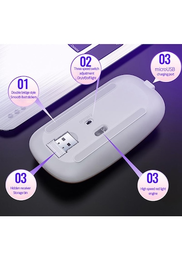 Jms Taşınabilir Renkli Işık Bluetooth Şarj Edilebilir Kablosuz Mouse
