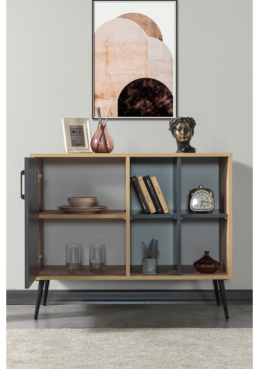 4109 Şile Metal Ayaklı,kulplu 100 Cm Konsol - Tv Ünitesi - Yemek Odası - Kahve Köşesi Antrasit Antrasit - Safir