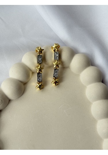 Yıldız Desenli Sallantılı Küpe Altın