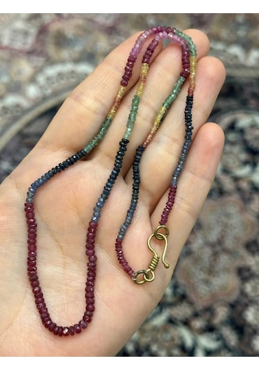 Yakut Zümrüt Safir Kolye 303 Çok Renkli