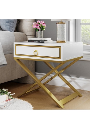 Jasmin Gold Metal Beyaz Komodin